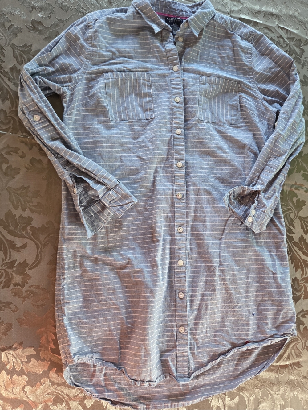 U.S. Polo Assn. Extra Long Pinstripe Button-Up Shirt Blue Amd White